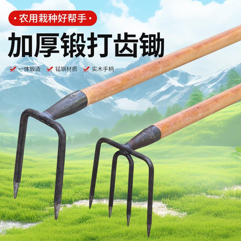 多齿耙子用耙垃圾环卫保洁用刨地撅头松土耙两齿镐锰钢三四齿锄头