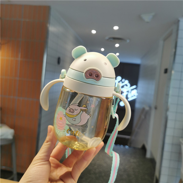 新款可爱小猪造型吸管杯