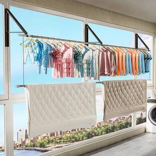 阳台隐形折叠晾衣架壁挂免打孔家用窗户飘窗晒简易挂架墙壁凉衣杆