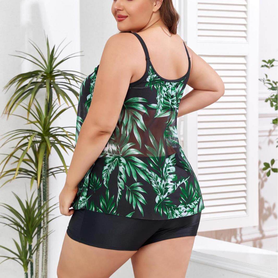 pants size mesh women boxer waist swimsuit tankini Plus