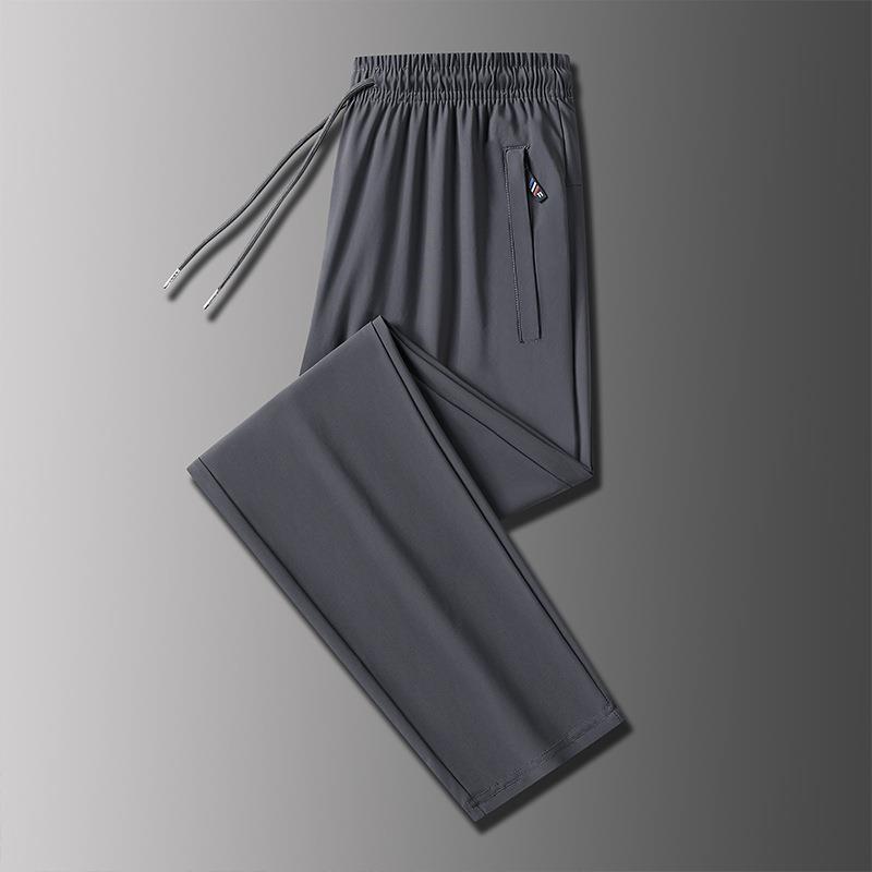 straight black pants leg elastic color solid casual sports