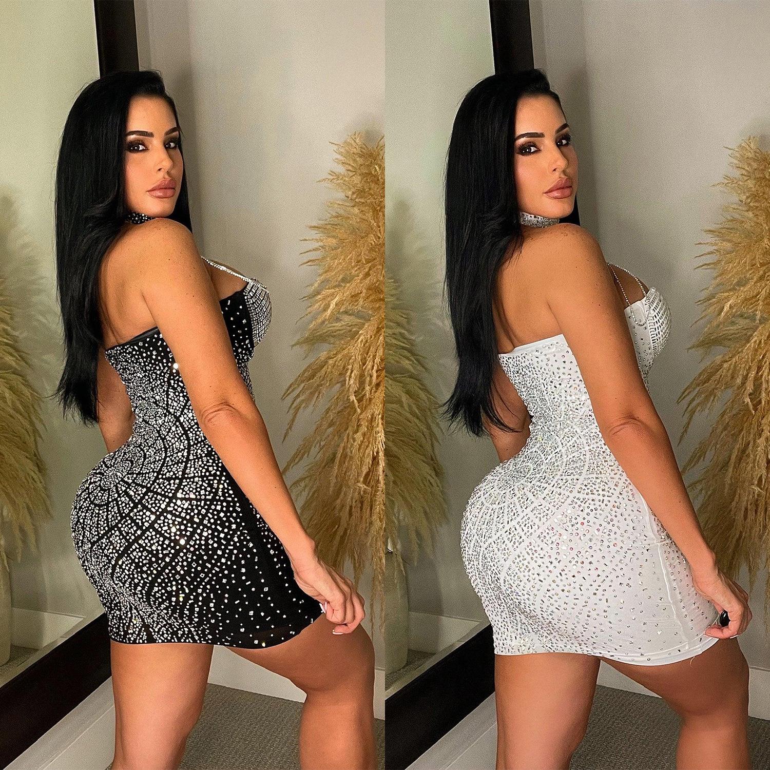 dress diamond hot tassel wrap chest tight-fitting sexy