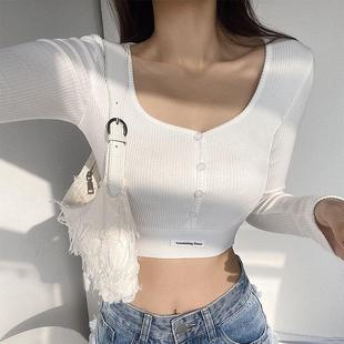 square girl belly shirt women neck exposing fit open