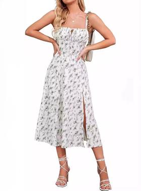 dress outing casual womens lace-up slit flowing corseted