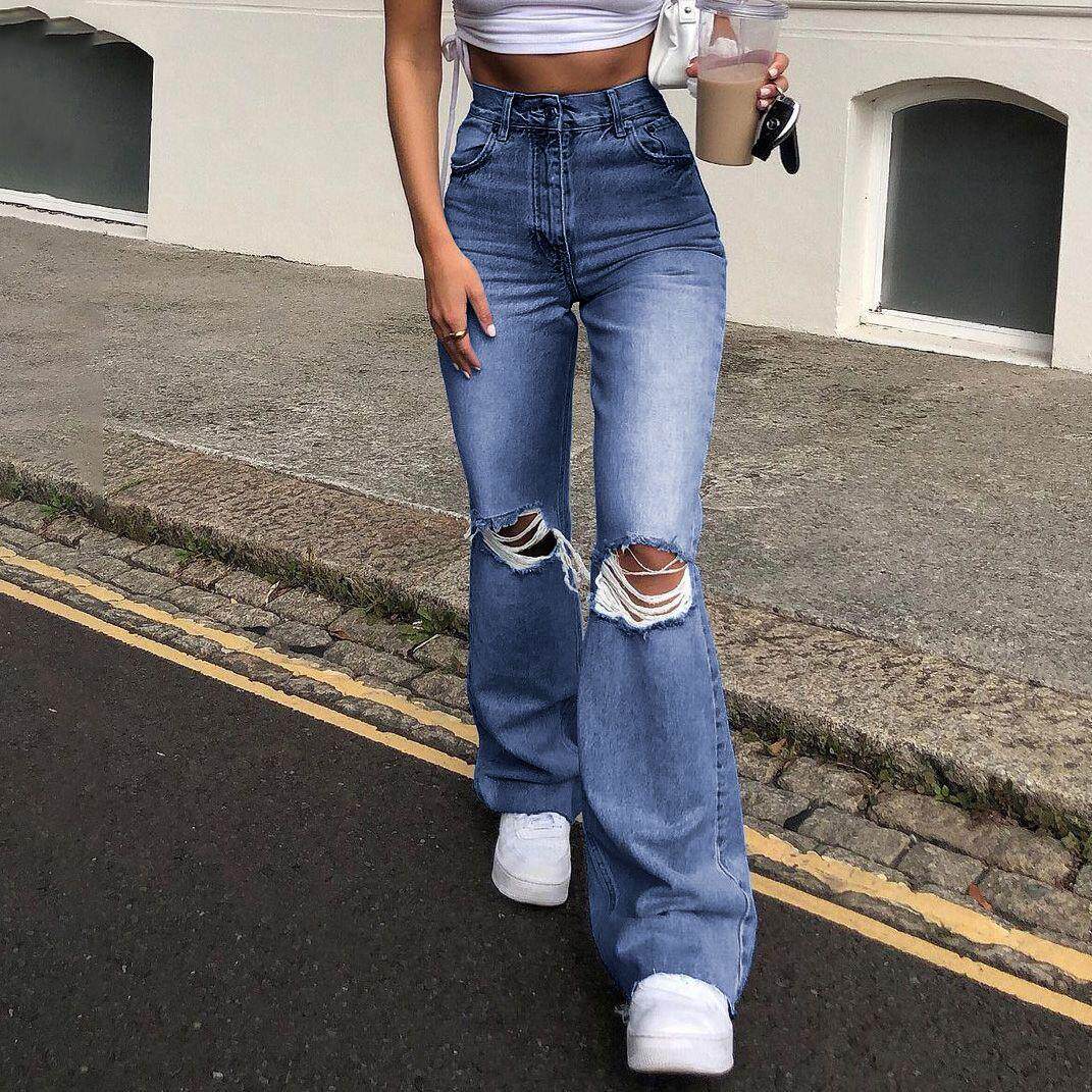 Denim wide leg trousers ripped bootcut jeans