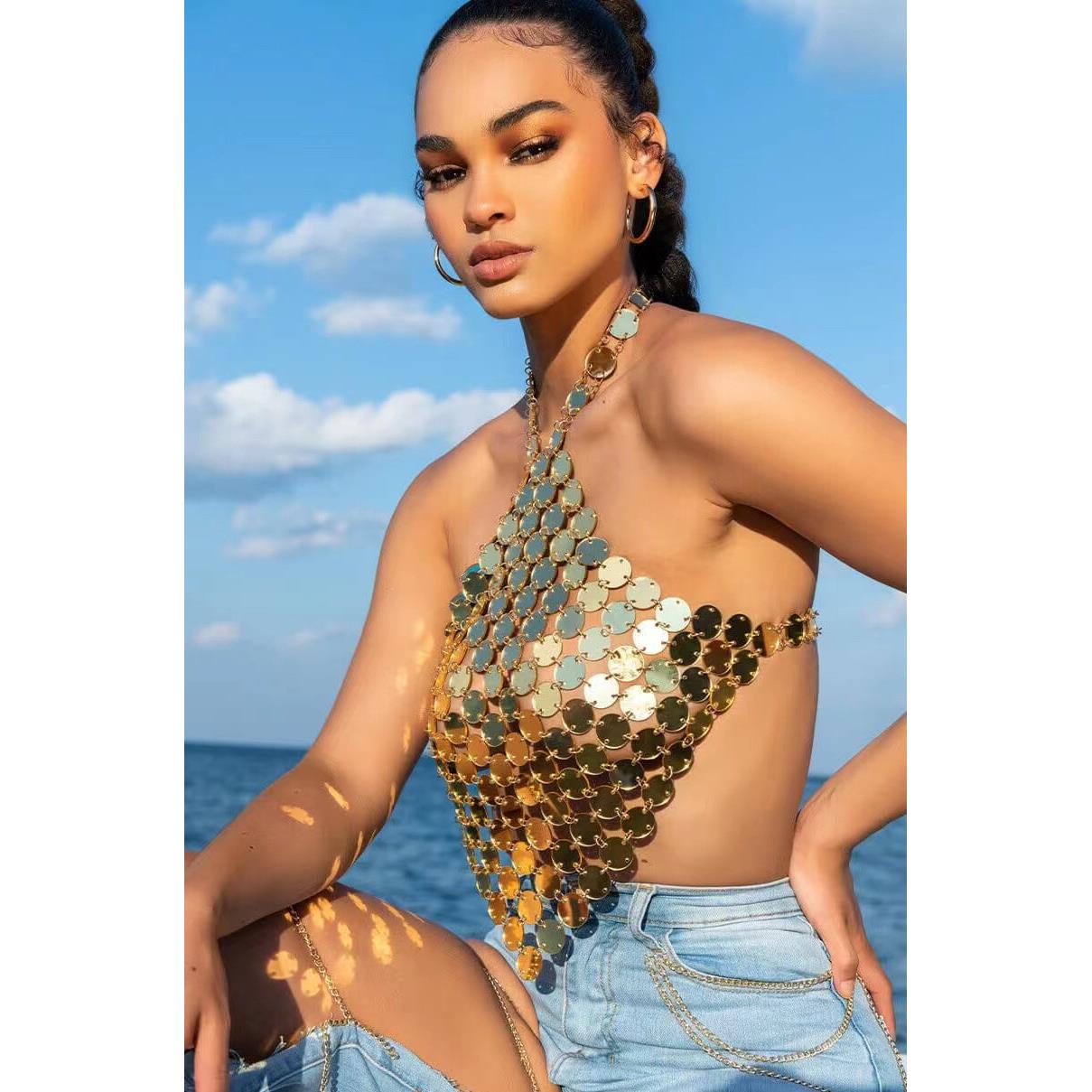 Nightclub Nightclub Acrylic Halter Neck Women's Top Back