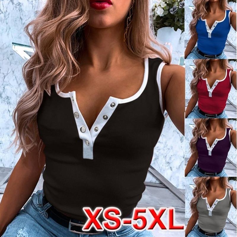 Large Sleeveless Casual Womens Tight Top V-neck T-shirt