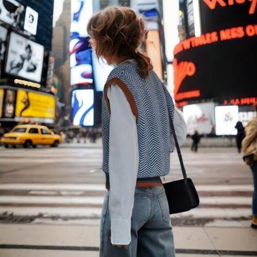 Vest Top All-match Colorblocking V-Neck Vest Knitted