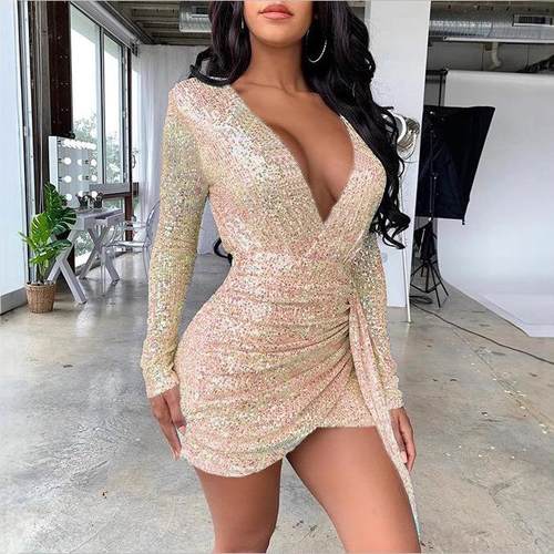women long dress sparkle sequin pleated shiny sexy bodycon