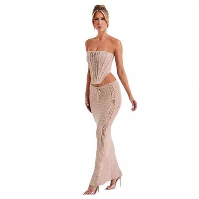 long Sexy tube knitted top backless trendy hip-hugging suit