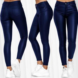 Waist Pants Fashion Casual Womens Leather Solid High Color