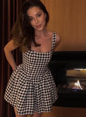 gypsylady chic plaid mini dresse blue black strappy