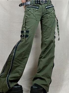 Trousers flared womens punk style non-mainstream low waist