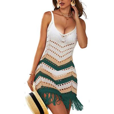 Bikini Cover-up Knitted Beach Rash Guard Fringe Striped