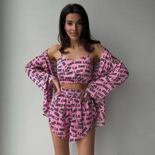 suit pajamas casual ladies Fashion piece robe wear three