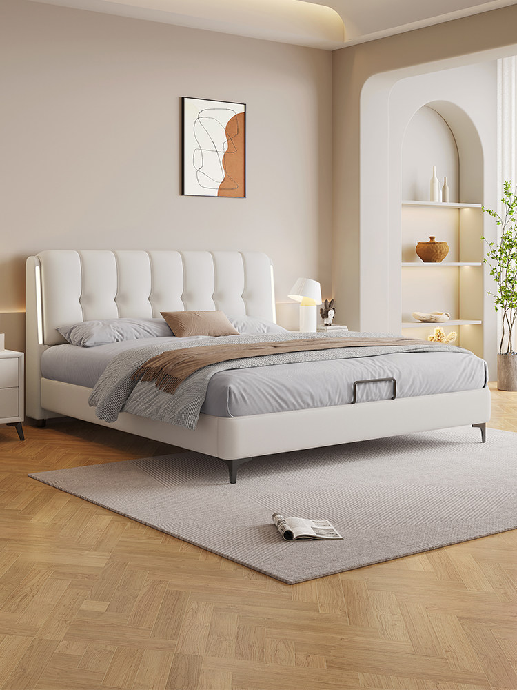 索菲亚官方2024新款奶油风真皮床现代简约高端大气主卧双人床头层