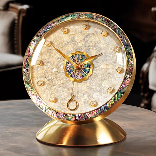 意大利轻奢复古黄铜贝壳座钟2025年新款客厅书房卧室床头台钟时钟