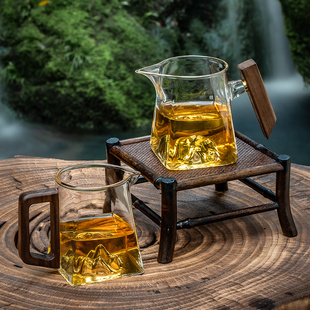 高端水晶耐热观山公道杯带手柄高档玻璃茶壶高颜值茶水分离泡茶杯