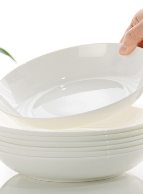 白瓷盘骨瓷盘子菜盘家用陶瓷碟子餐盘餐具釉下彩菜碟白色深盘圆盘