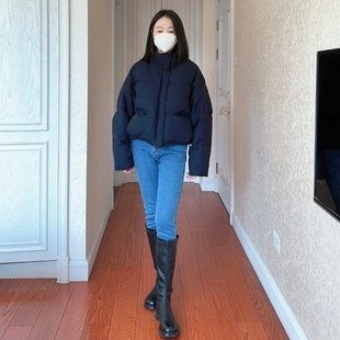 蒽茜短款立领藏青色羽绒服