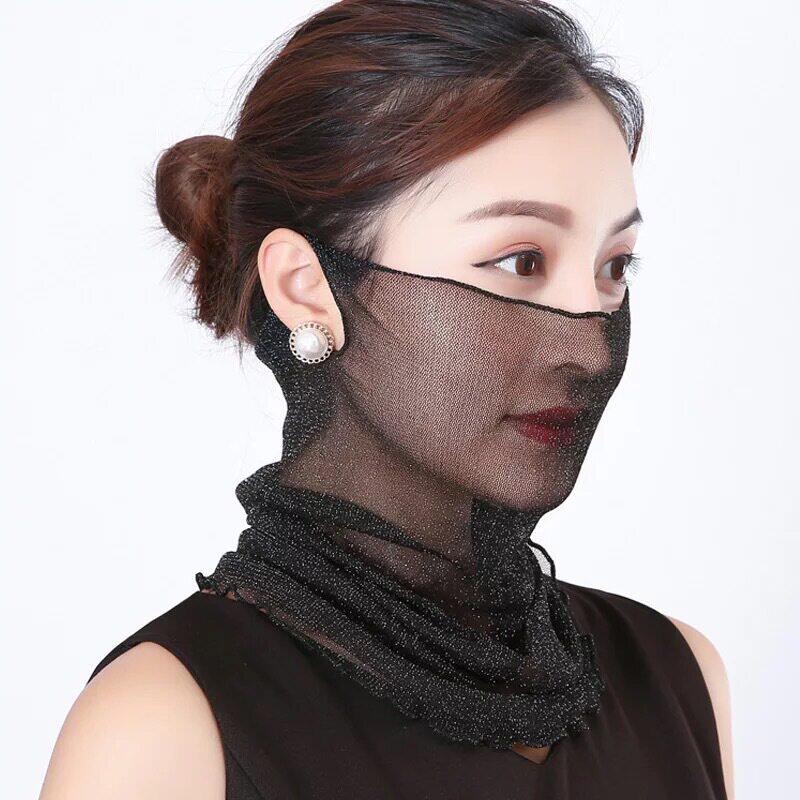 金丝挂耳网纱面罩 多用途防晒护颈面纱女款遮阳面罩夏季薄款多花