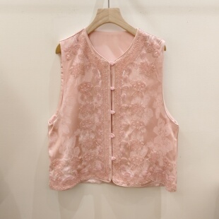 国风重工钉珠提花人丝圆领马甲女早春时尚新中式无袖上衣2026新款