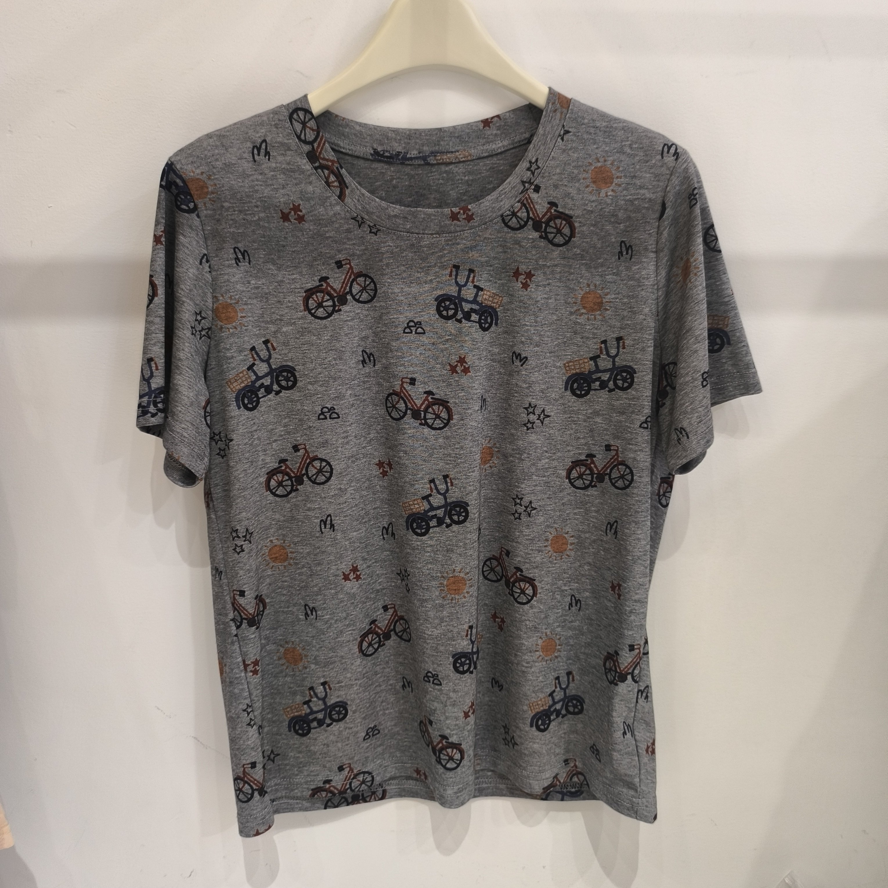 2026夏韩版复古自行车印花短袖T恤女圆领显瘦百搭减龄上衣