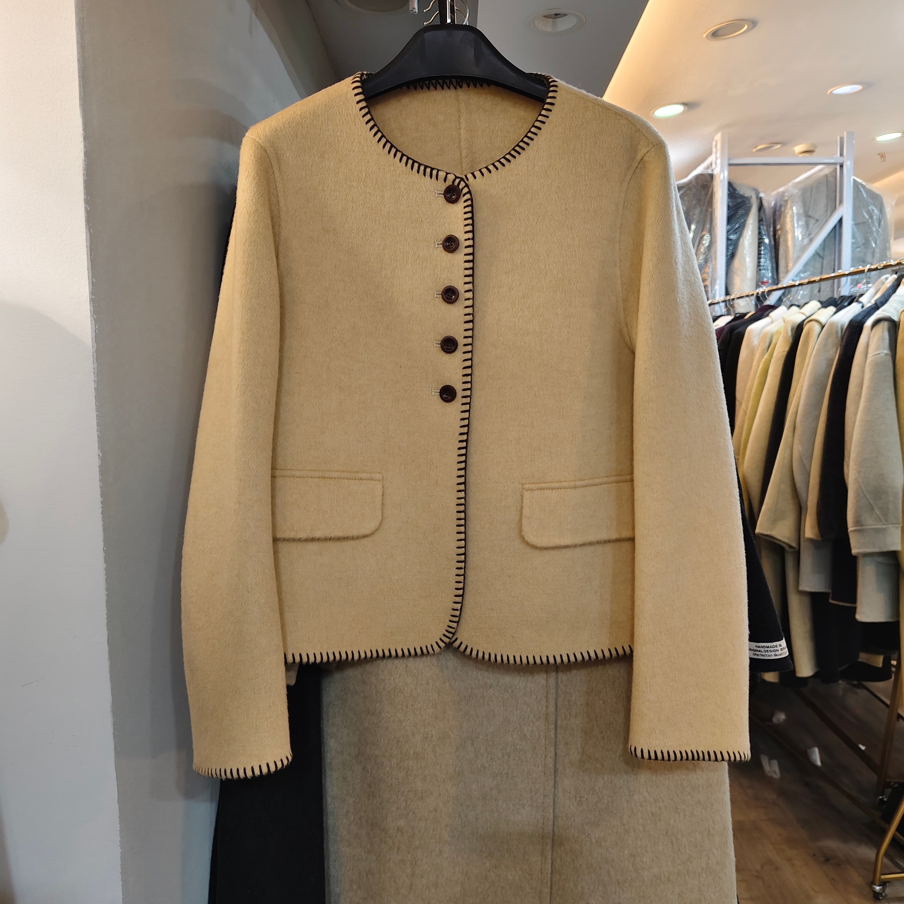 单排扣圆领短款双面羊毛大衣女