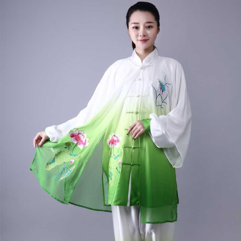 高档宏极太极拳表演服比赛披纱渐变色武术绣花男女刺绣太极服新款