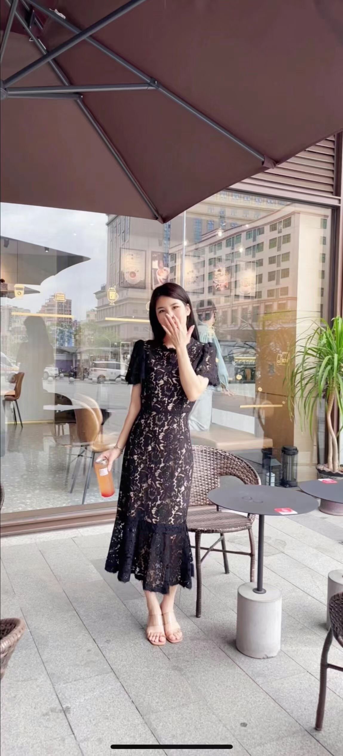 TL私人订制，欧货高端2023夏季泡泡袖水溶蕾丝女人味鱼尾连衣裙