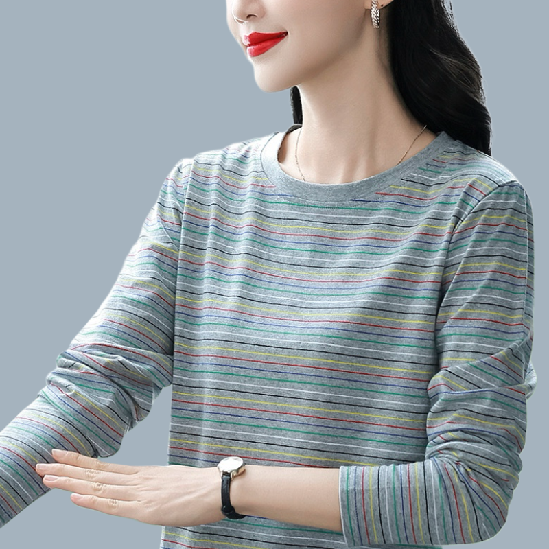 纯棉长袖t恤女2026春秋新款条纹打底衫内搭洋气小衫宽松休闲上衣,女装/女士精品,T恤,淘宝优惠券,粉丝福利购,淘宝优惠卷