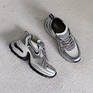 KIKIBEST银色厚底老爹鞋女2024春夏季网面休闲运动鞋