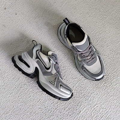 KIKIBEST银色厚底老爹鞋女2024春夏季网面休闲运动鞋