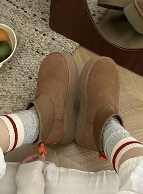 KIKIBEST【五层底】厚底增高牛皮雪地靴女弹力mini加绒加厚迪普靴