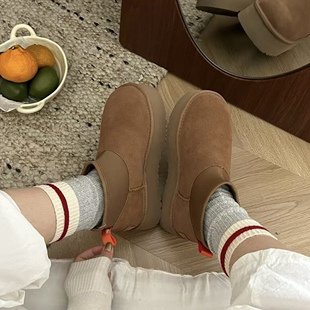 KIKIBEST【五层底】厚底增高牛皮雪地靴女弹力mini加绒加厚迪普靴