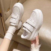 女真皮百搭休闲运动板鞋 KIKIBEST 6cm厚底坡跟增高魔术贴小白鞋