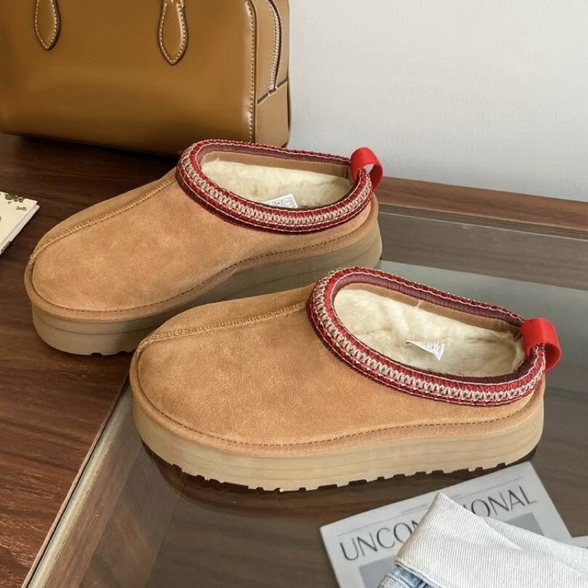 KIKIBEST【四层底】厚底塔茨雪地靴女秋冬民族风加绒包头半拖棉鞋