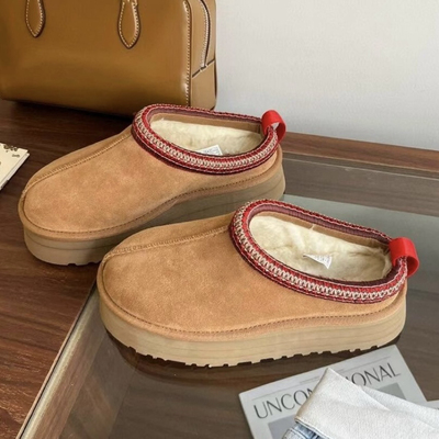 KIKIBEST【四层底】厚底塔茨雪地靴女秋冬民族风加绒包头半拖棉鞋