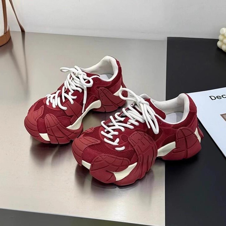 KIKIBEST牛皮6cm增高八爪鱼老爹鞋女新款韩版网面厚底休闲运动鞋