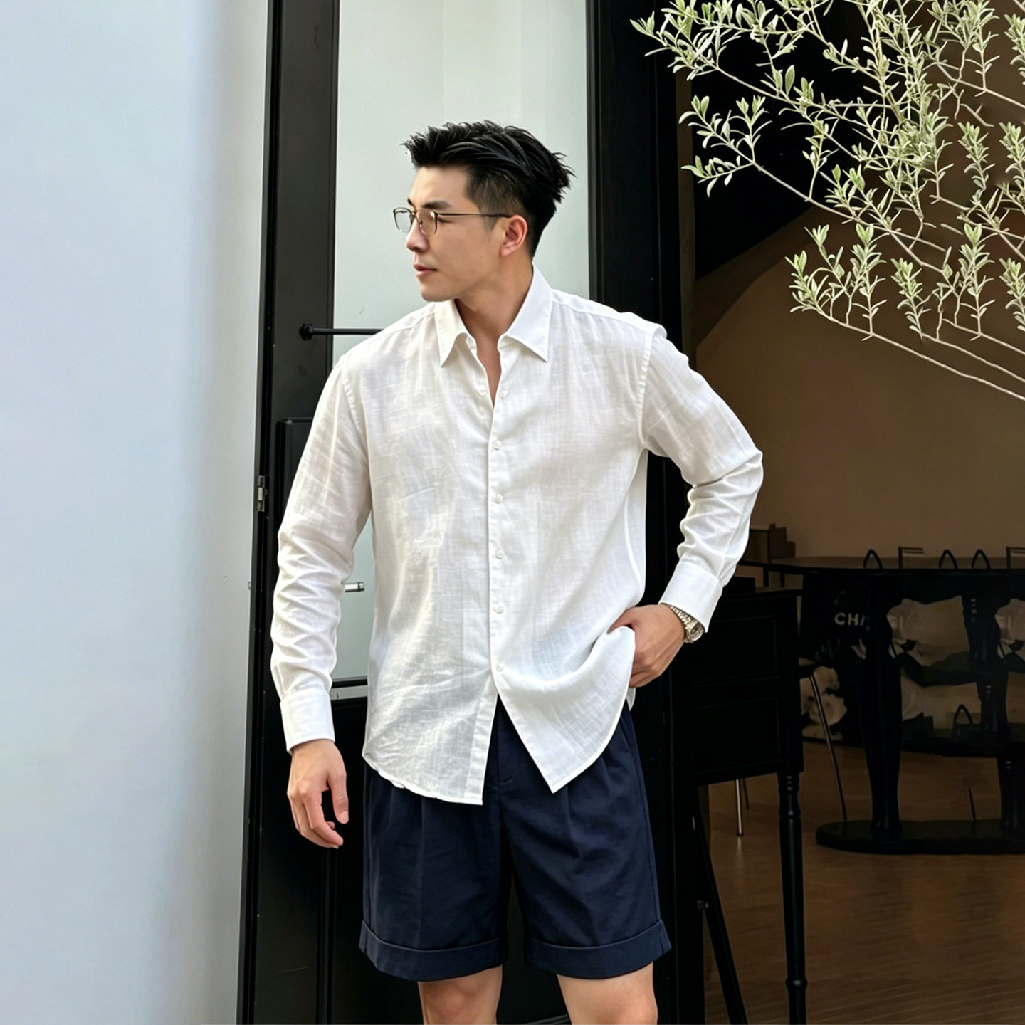 老钱风白色亚麻衬衫男士夏季高级感成熟稳重轻薄透气长袖防晒衬衫