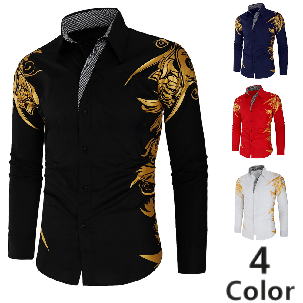 Loose long sleeved printed shirt for men宽松长袖印花男士衬衫