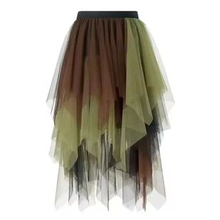color for irregular skirt women mesh 纯色不规则网纱裙女Solid