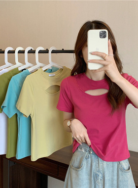 Solid color slim fit T-shirt for women 短袖纯色修身显瘦T恤女
