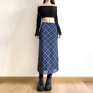 printed waisted slim cut skirt 高腰印花修身 slit 开衩裙女High