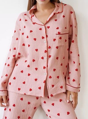 Collar casual home sleepwear for women长袖翻领休闲家居睡衣女