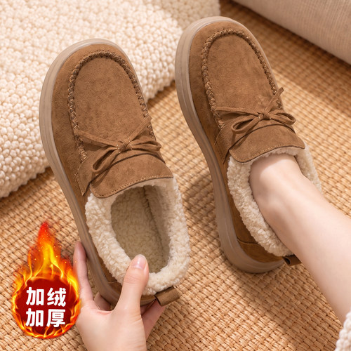 老北京加绒保暖软底一脚蹬棉鞋