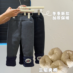 三层夹棉加厚打底裤 潮款 宝宝韩版 子儿童外穿童装 保暖裤 女童秋冬季