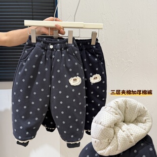 女童潮款 子儿童童装 三层夹棉加厚棉裤 保暖外穿裤 女宝宝韩版 秋冬款