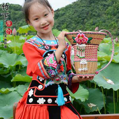 竹背篓竹编小孩纯手工纯手工竹编舞蹈道具儿童小背篓湘西摄影装饰