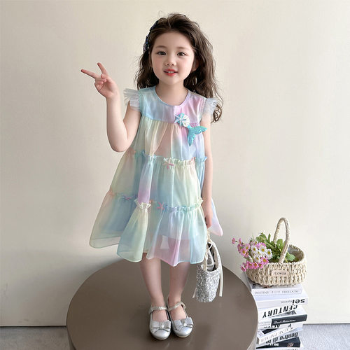 女小童连衣裙夏装2025新款洋气儿童背心裙女宝宝炫彩美人鱼公主裙